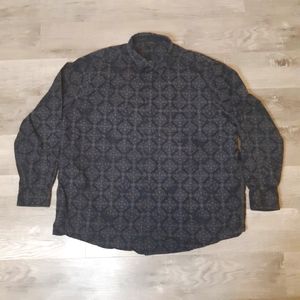 Mervyns Profile XXL black grey batique print cotton button up pocketed shirt